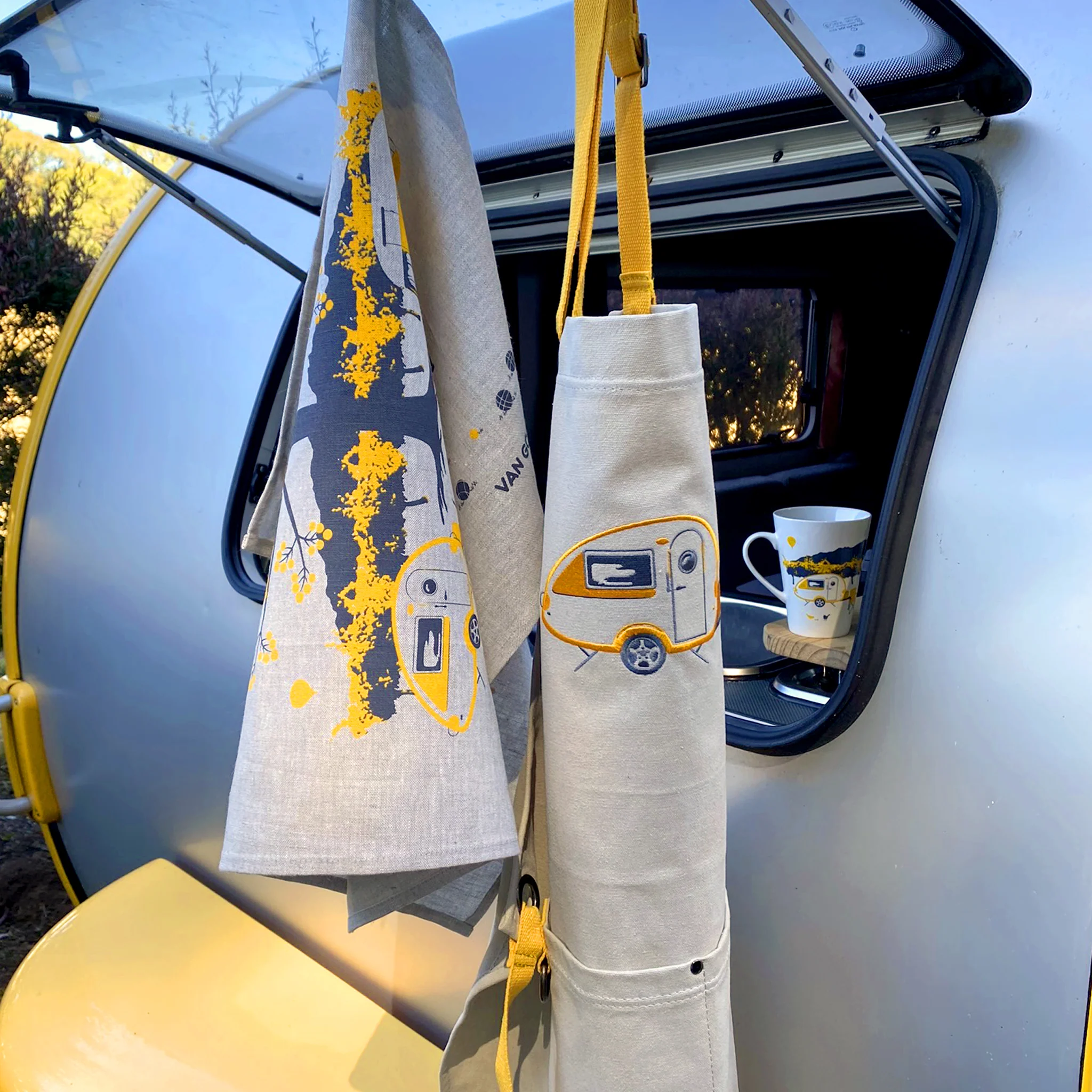 Embroidered Apron-Teardrop Caravan-Autumn Yellow-Van Go Collection - Image 4