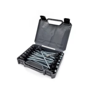 ATRV Aussie Traveller-Black Galvanised Screw in Pegs with Carry Case 15pc with drill socket