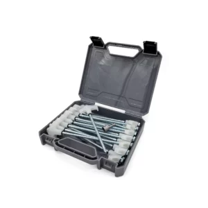 ATRV Aussie Traveller-Luminous  Galvanised Screw in Pegs with Carry Case 15pc with drill socket