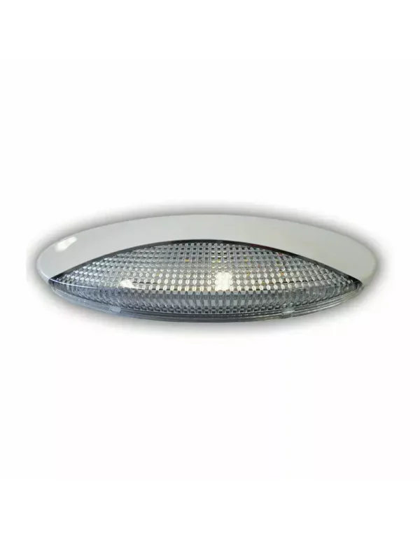 Narva LED Awning Light, model 500-05123 (alternate of 87780) — low-profile white oval exterior lamp with textured clear lens for caravan or motorhome awnings