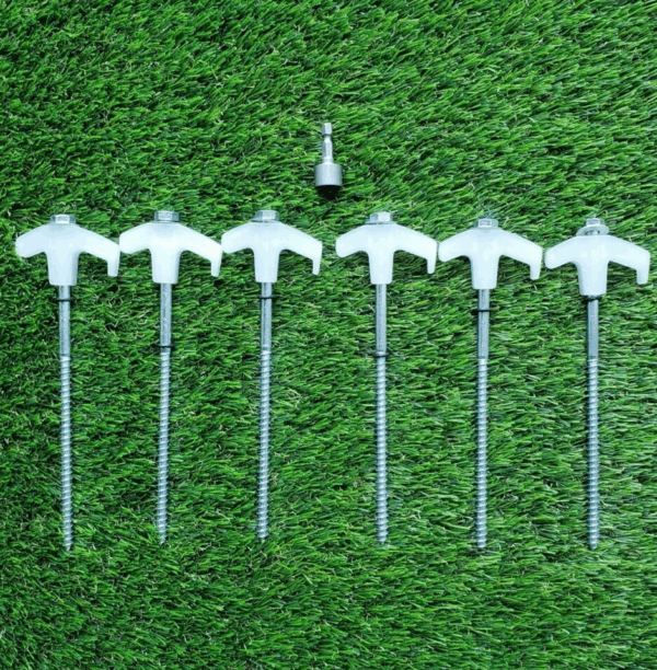 TRA Luminous Galvanised Screw-In Pegs 15-piece set with carry case and 13 mm hex drill socket for anchoring gazebos, tents, or awnings