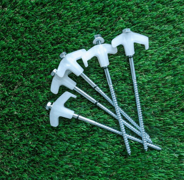 TRA Luminous galvanised screw-in pegs set — 15 heavy-duty 220 mm pegs with glow-in-the-dark heads, storage case, and 13 mm hex drill socket