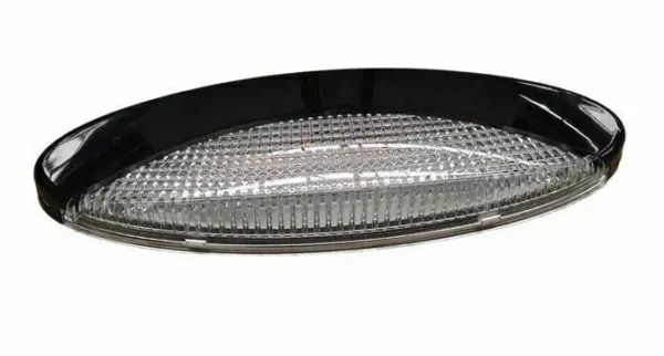 Narva LED Awning Light model 500-05123 — low-profile oval light with textured clear lens and black trim, designed for caravan or motorhome exterior use